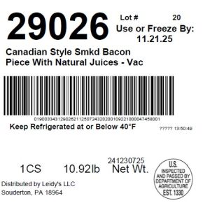 Canadian Style Smkd Bacon Piece With Natural Juices - Vac