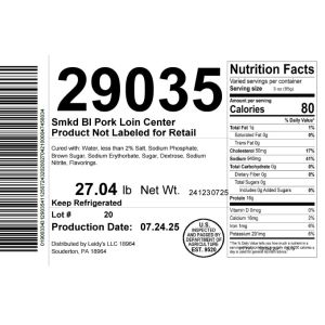 Smkd BI Pork Loin Center Product Not Labeled for Retail Sale