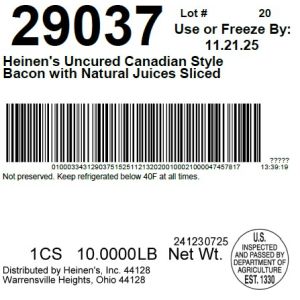 Heinen's Uncured Canadian Style Bacon with Natural Juices Sliced