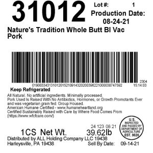 Nature's Tradition Whole Butt BI Vac Pork