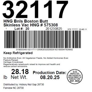 HNG Bnls Boston Butt Skinless Vac HNG # 575308