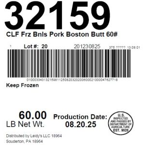 CLF Frz Bnls Pork Boston Butt 60#