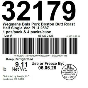 Wegmans Bnls Pork Boston Butt Roast Half Single Vac PLU 2587