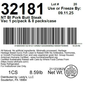NT BI Pork Butt Steak Vac 1 pc/pack & 8 packs/case