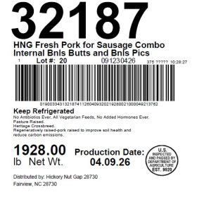 HNG Fresh Pork for Sausage Combo Internal Bnls Butts and Bnls Pics