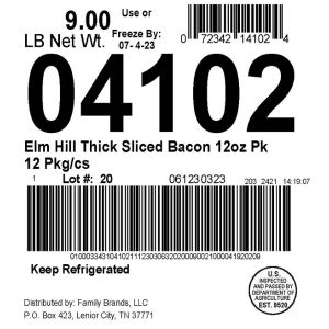 Elm Hill Thick Sliced Bacon 12oz Pkg 12 Pkg/cs