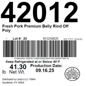 Fresh Pork Premium Belly Rind Off Poly