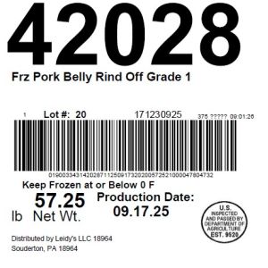 Frz Pork Belly Rind Off Grade 1