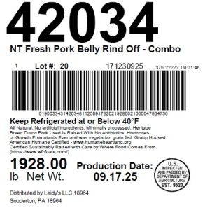 NT Fresh Pork Belly Rind Off - Combo