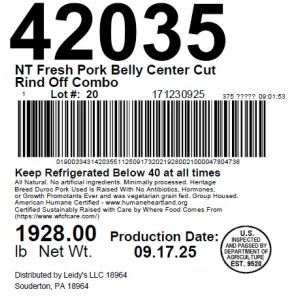 NT Fresh Pork Belly Center Cut Rind Off Combo