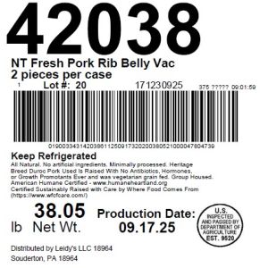 NT Fresh Pork Rib Belly Vac 2 pieces per case