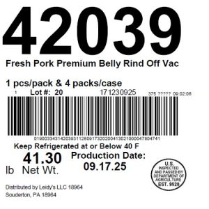 Fresh Pork Premium Belly Rind Off Vac