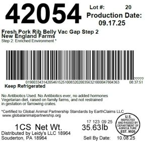 Fresh Pork Rib Belly Vac Gap Step 2 New England Farms