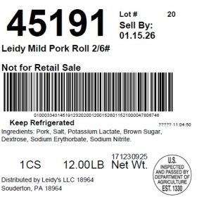 Leidy Mild Pork Roll 2/6#