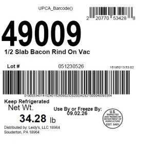 1/2 Slab Bacon Rind On Vac