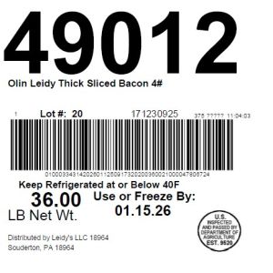 Olin Leidy Thick Sliced Bacon 4#