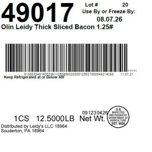 Olin Leidy Thick Sliced Bacon 1.25#