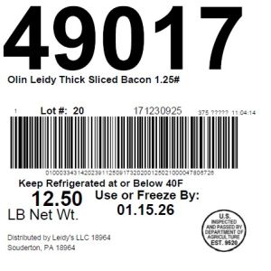 Olin Leidy Thick Sliced Bacon 1.25#