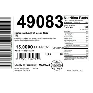 Restaurant Laid Flat Bacon 18/22 15#