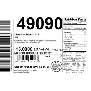 Sliced Slab Bacon 10/14 15#