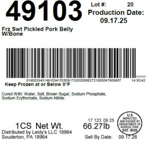 Frz Swt Pickled Pork Belly W/Bone