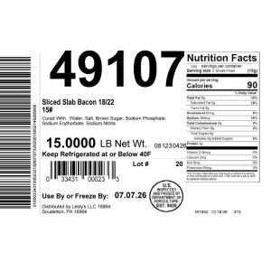 Sliced Slab Bacon 18/22 15#
