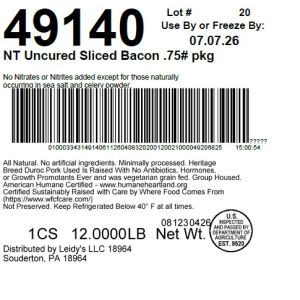 NT Uncured Sliced Bacon .75# pkg
