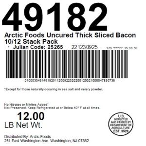 Arctic Foods Uncured Thick Sliced Bacon 10/12 Stack Pack