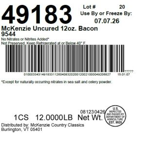 McKenzie Uncured 12oz. Bacon 9544