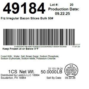 Frz Irregular Bacon Slices Bulk 50#