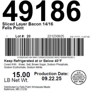 Sliced Layer Bacon 14/16 Fells Point