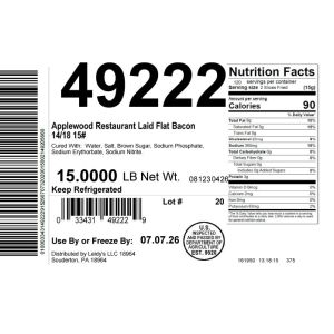 Applewood Restaurant Laid Flat Bacon 14/18 15#