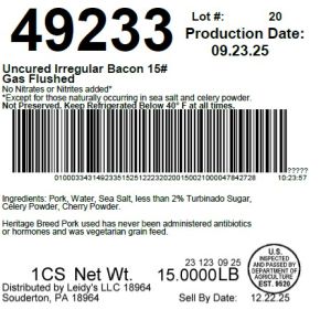 Heinen's Uncured Medium Cut Bacon .75# Pkg