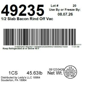 1/2 Slab Bacon Rind Off Vac