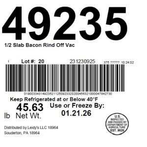 1/2 Slab Bacon Rind Off Vac