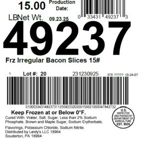 Frz Irregular Bacon Slices 15#