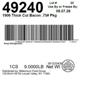 1906 Thick Cut Bacon .75# Pkg