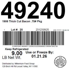 1906 Thick Cut Bacon .75# Pkg