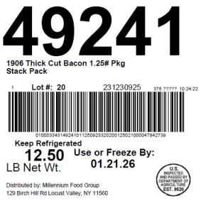 1906 Thick Cut Bacon 1.25# Pkg Stack Pack