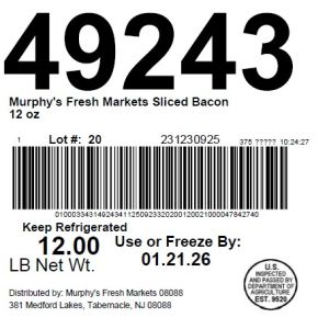 Murphy's Fresh Markets Sliced Bacon 12 oz