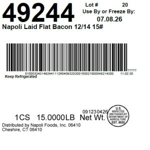 Napoli Laid Flat Bacon 12/14 15#