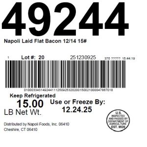 Napoli Laid Flat Bacon 12/14 15#