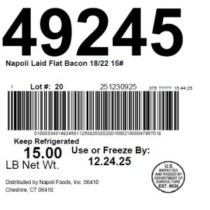 Napoli Laid Flat Bacon 18/22 15#