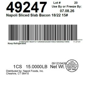 Napoli Sliced Slab Bacon 18/22 15#