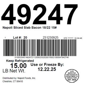 Napoli Sliced Slab Bacon 18/22 15#