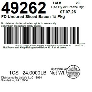 FD Uncured Sliced Bacon 1# Pkg