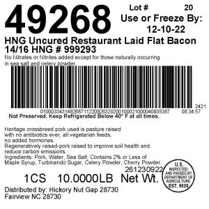 HNG Uncured Restaurant Laid Flat Bacon