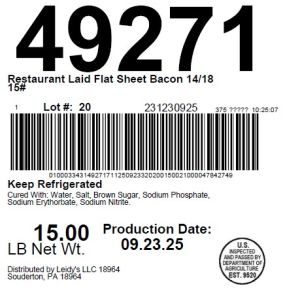 Restaurant Laid Flat Sheet Bacon 14/18 15#