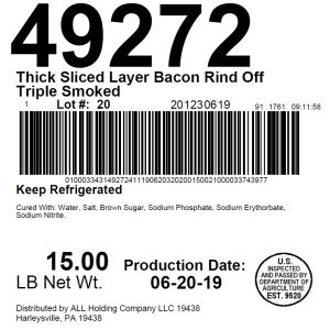 Thick Sliced Layer Bacon Rind Off