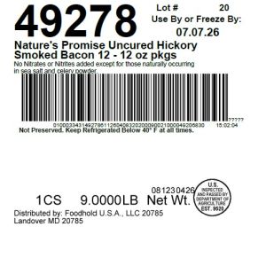 Nature's Promise Uncured Hickory Smoked Bacon 12 - 12 oz pkgs